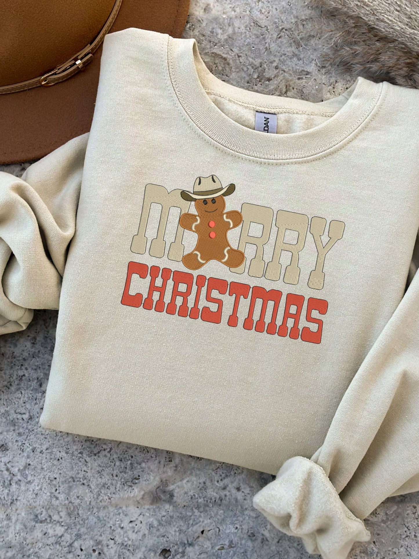 Cowboy Gingerbread Man, Merry Christmas Sweatshirt, Embroidered