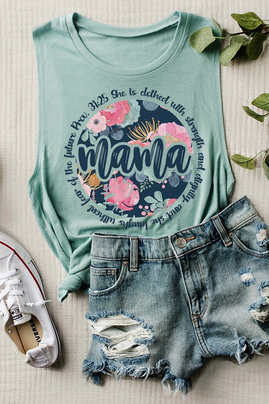 Mother's Day Mama Blue Floral Circle Tank Top