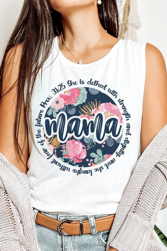 Mother's Day Mama Blue Floral Circle Tank Top