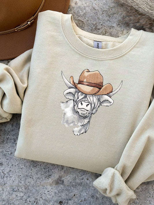 Cowboy Highland Cow Farmhouse Collection Sweatshirt