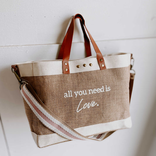 ALL You Need Is Love Jute Crossbody Tote