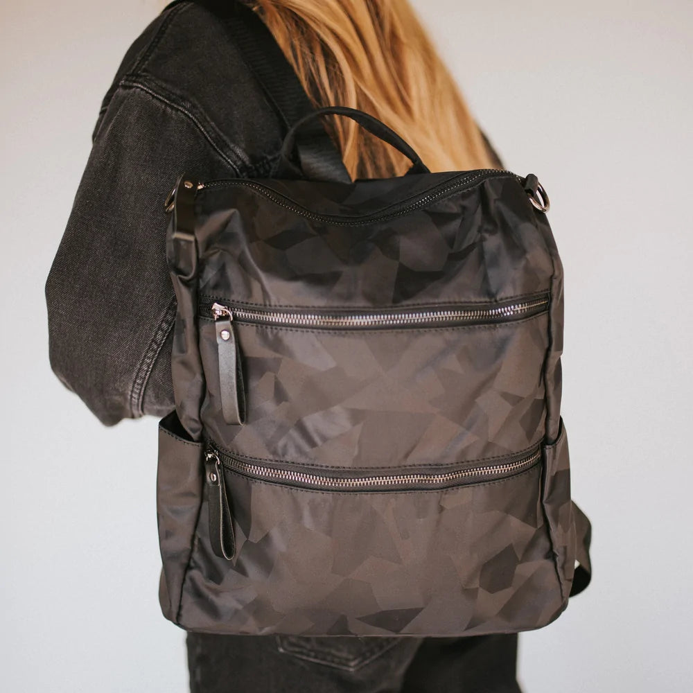 Nori Nylon Backpack- Black Geometric