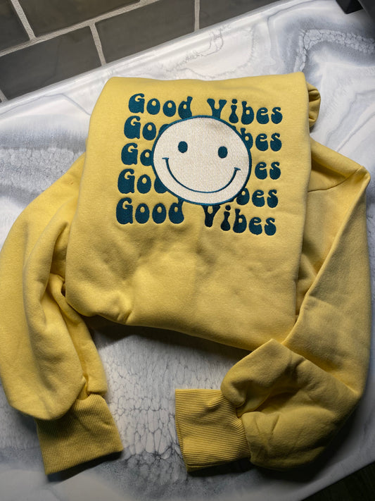 Good Vibes Smiley Face Sweatshirt, Embroidered